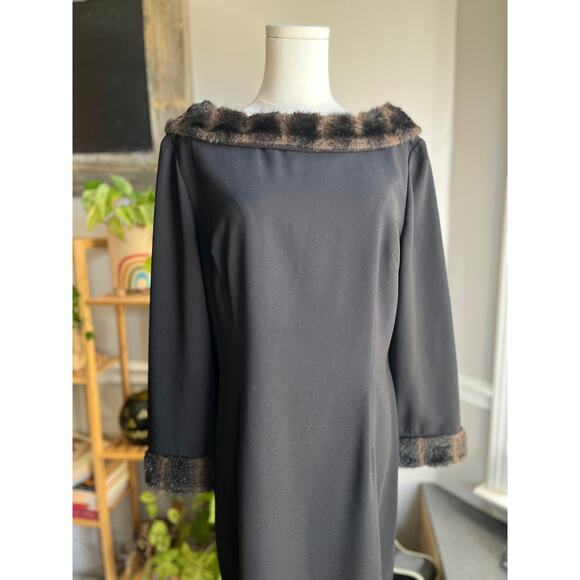 Danny & Nicole Dresses & Skirts - Vintage 90s Black Faux Fur Boat Neck Evening Gown Dress Size Large